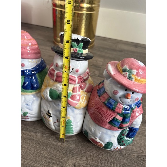 Set of 3 Ceramic Snowman‎ Cookie Jars for together with Hats Scarves Christmas